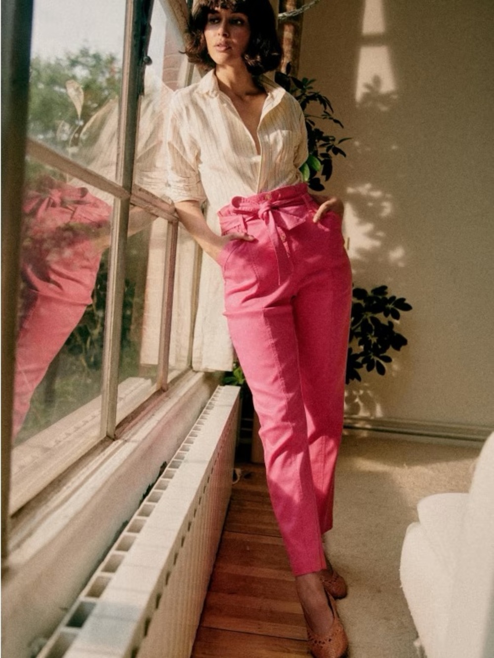 SEZANE Pantalon Arthuro Pink Cotton Trousers Size 36 (US 4) NWT